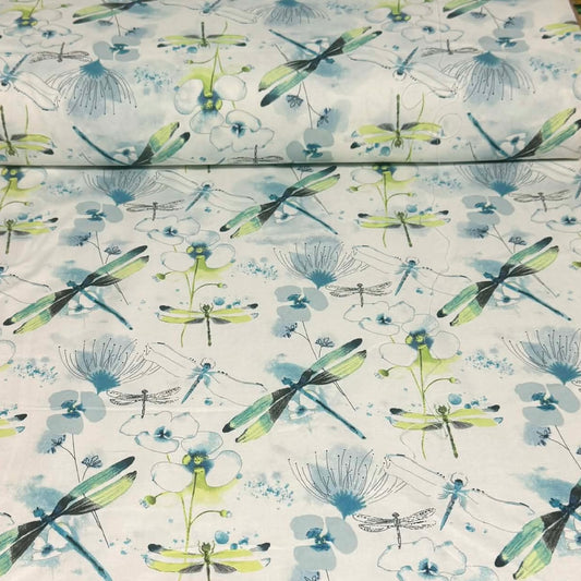 Dragonfly & Wildflower Print Fabric – 100% Cotton | 45” Wide