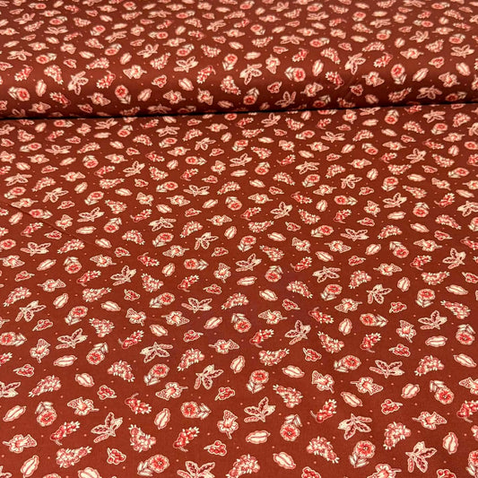 Rust Mini Floral Toss Fabric – 100% Cotton | 45” Wide