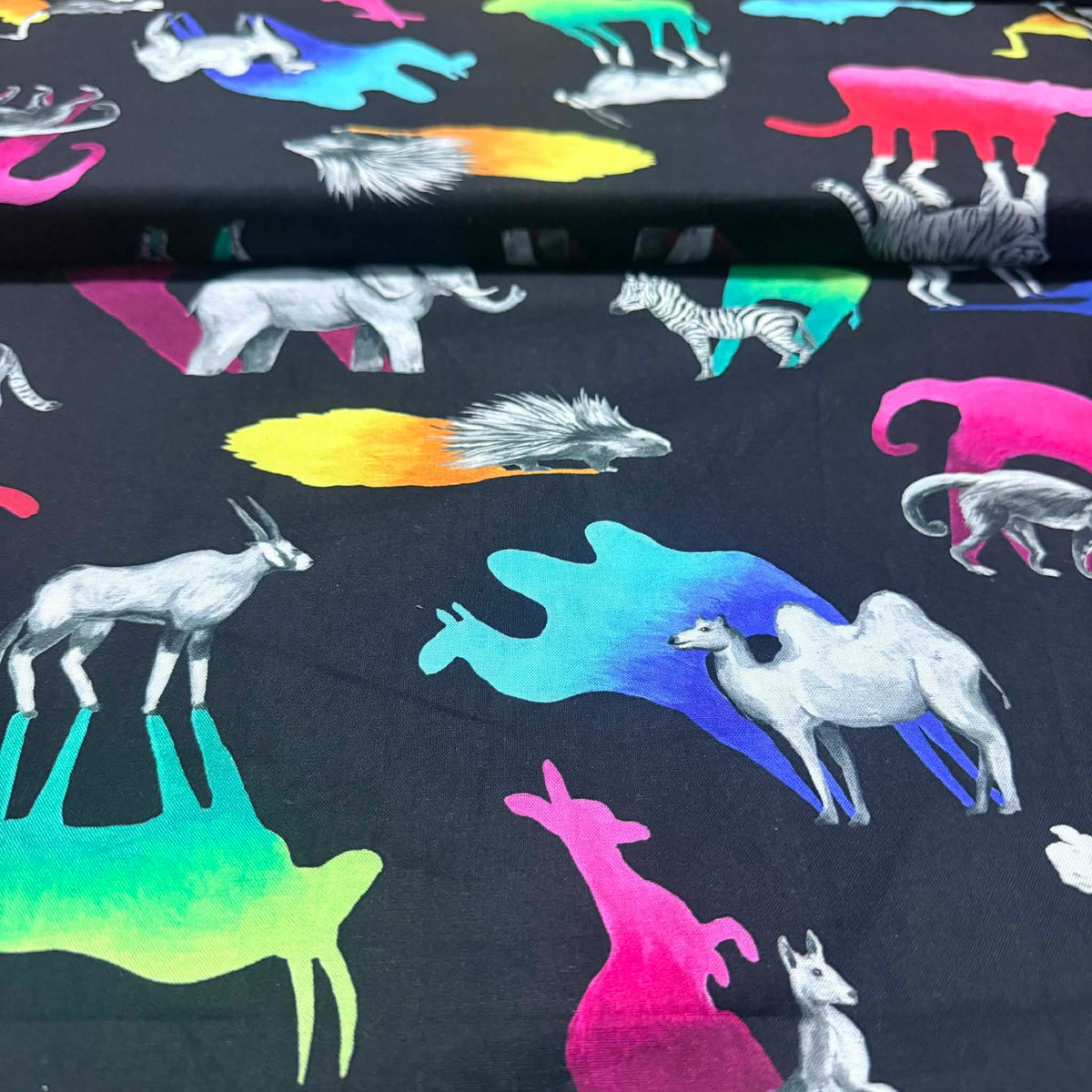 Neon Safari Silhouettes – 100% Cotton Fabric | 45” Wide