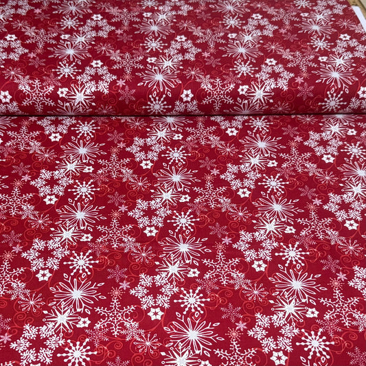Classic Red Snowflake Christmas Fabric – 100% Cotton | 45” Wide