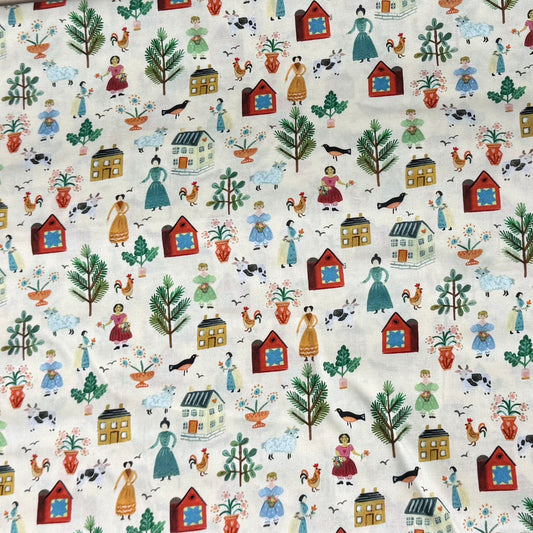 Whimsical Country Village Print Fabric – 100% Cotton | 45” Wide