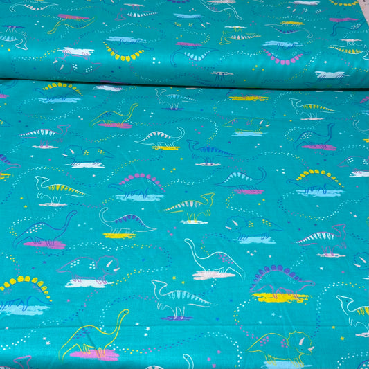 Playful Dino Trails Print Fabric - 100% Cotton | 45” Wide