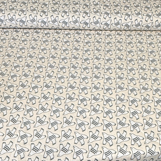 Cream Folk Bird Print Fabric – 100% Cotton | 45” Wide