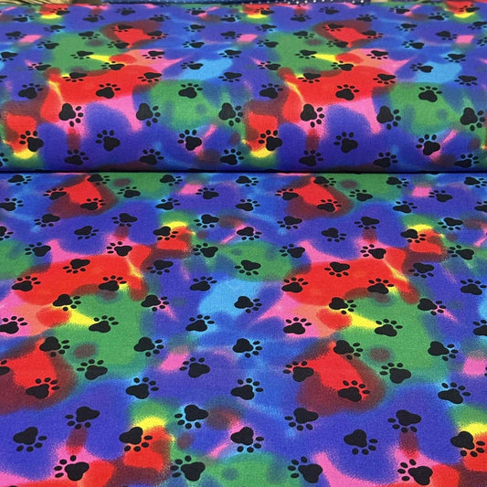 Neon Paw Print Fabric - 100% Cotton | 45” Wide