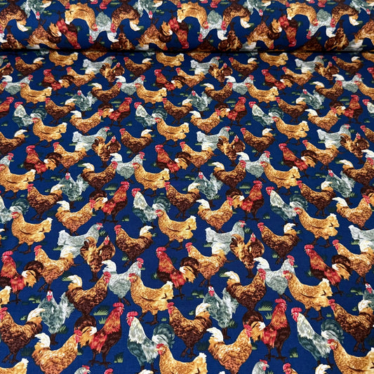 Rooster Toss Print Fabric - 100% Cotton | 45” Wide