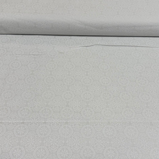 Soft White Snowflake Medallion Print Fabric – 100% Cotton | 45” Wide