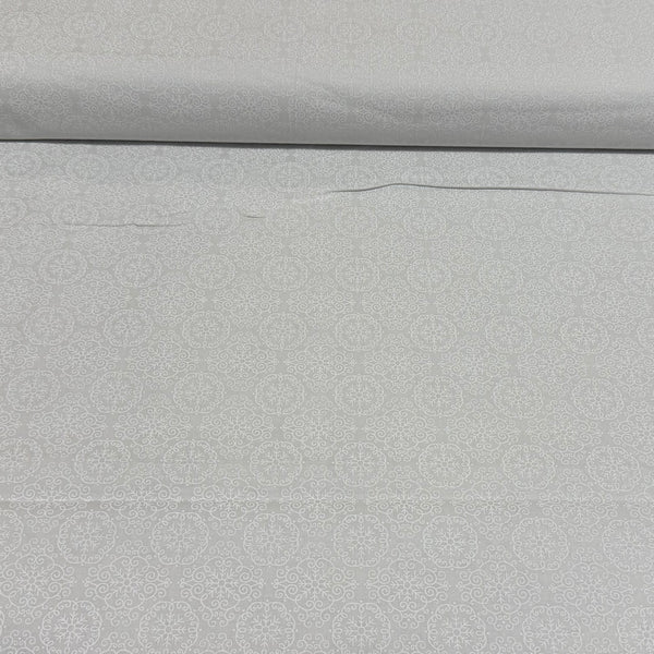 Soft White Snowflake Medallion Print Fabric – 100% Cotton | 45” Wide