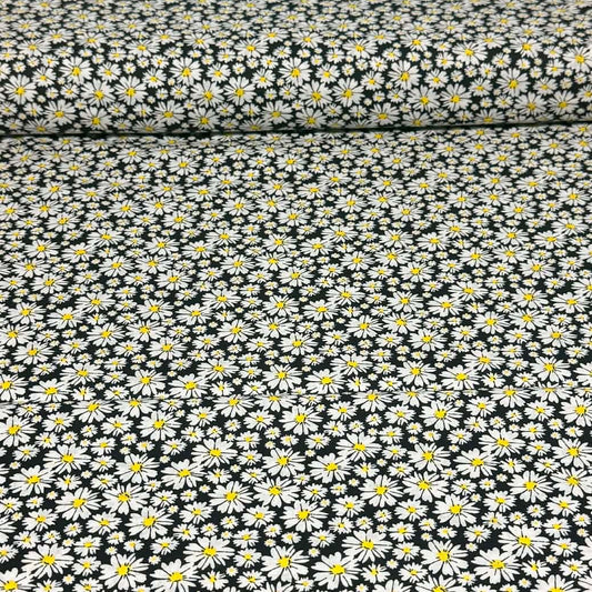 Black & White Daisy Floral Print Fabric – 100% Cotton | 45” Wide
