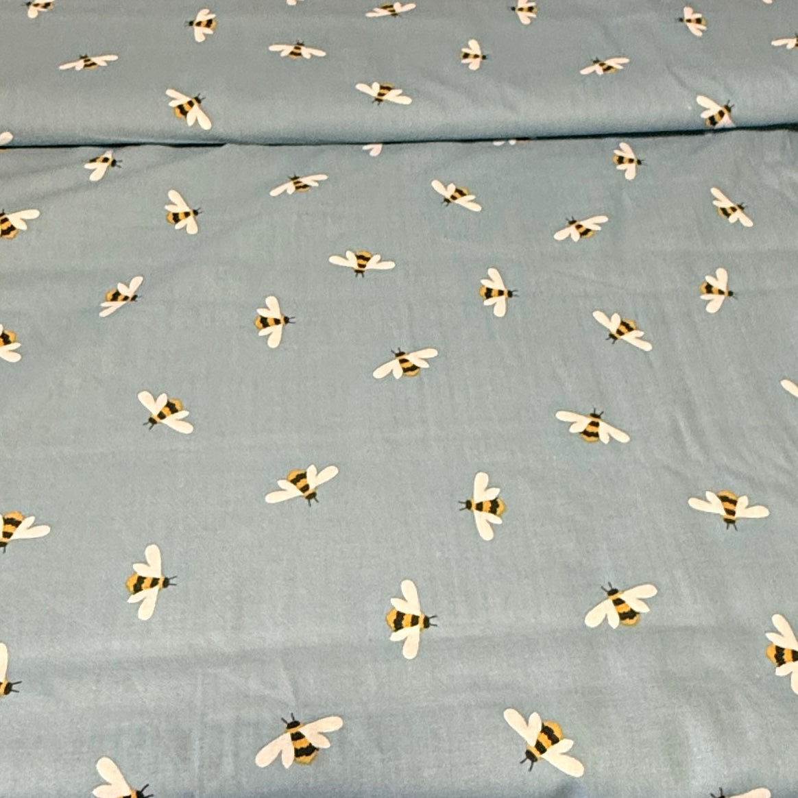 Bumble Bees on Dusty Blue Print Fabric – 100% Cotton | 45” Wide
