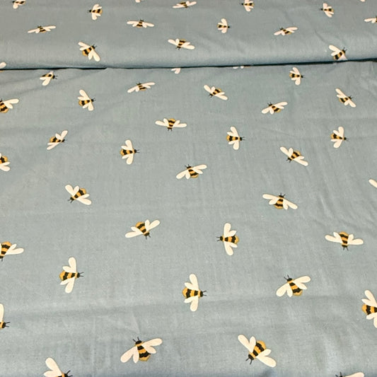 Bumble Bees on Dusty Blue Print Fabric – 100% Cotton | 45” Wide