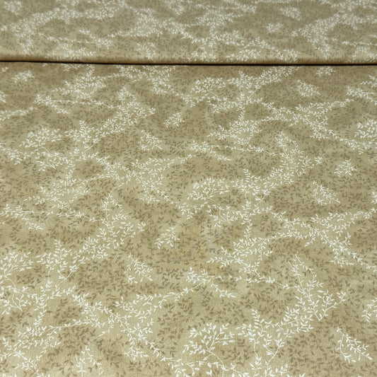 Ivory Botanical Sprigs on Taupe | 100% Cotton Fabric | 45” Wide