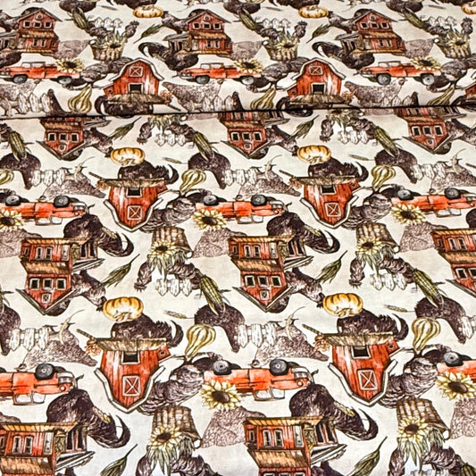 Rustic Farm Life Print Fabric – 100% Cotton | 45” Wide