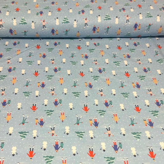 Winter Ice Skating Scene Print Fabric – 100% Cotton | 45” Wide