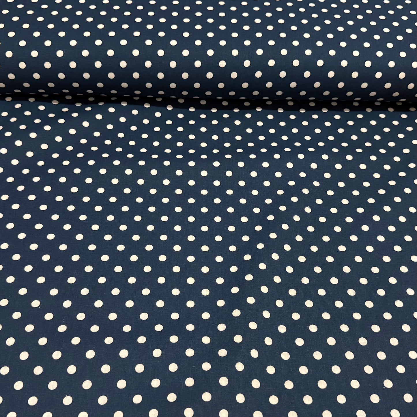 Classic Navy & White Polka Dot Fabric – 100% Cotton | 45” Wide