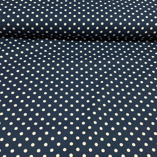 Classic Navy & White Polka Dot Fabric – 100% Cotton | 45” Wide