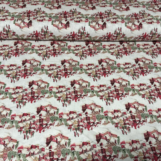 Vintage Christmas Village – 100% Cotton Fabric | 45” Wide