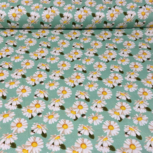 Mint Daisy Bloom Print Fabric - 100% Cotton | 45” Wide