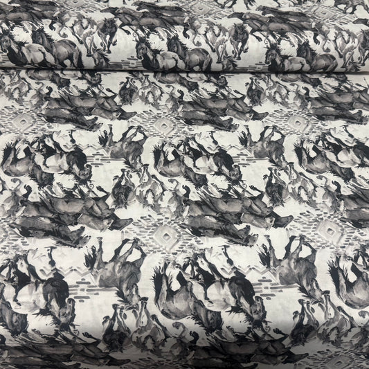 Wild Ink Stallions Print Fabric – 100% Cotton | 45” Wide