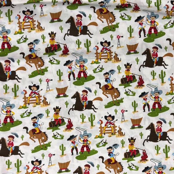 Little Cowboy Ranch Print Fabric – 100% Cotton | 45” Wide