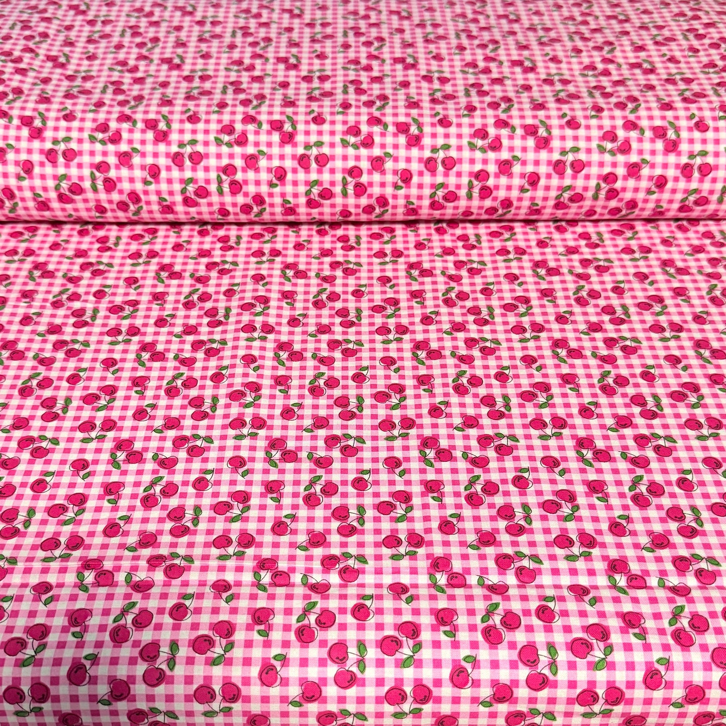 Cherry Gingham Print Fabric - 100% Cotton | 45” Wide