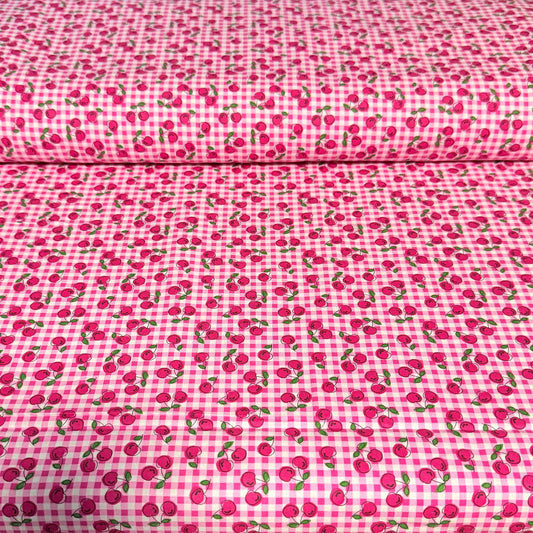 Cherry Gingham Print Fabric - 100% Cotton | 45” Wide