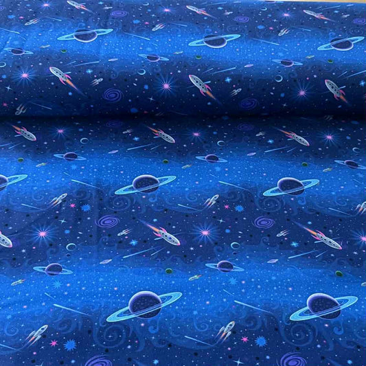 Midnight Galaxy Rush Print Fabric - 100% Cotton | 45” Wide