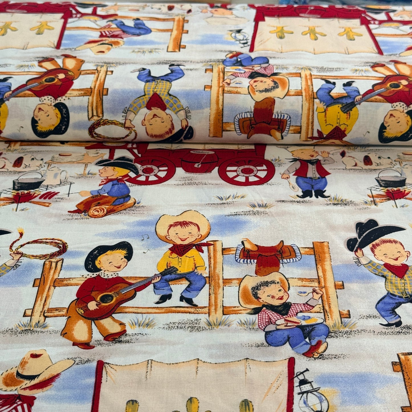 Western Cowboy Kids Print Fabric – 100% Cotton | 45” Wide