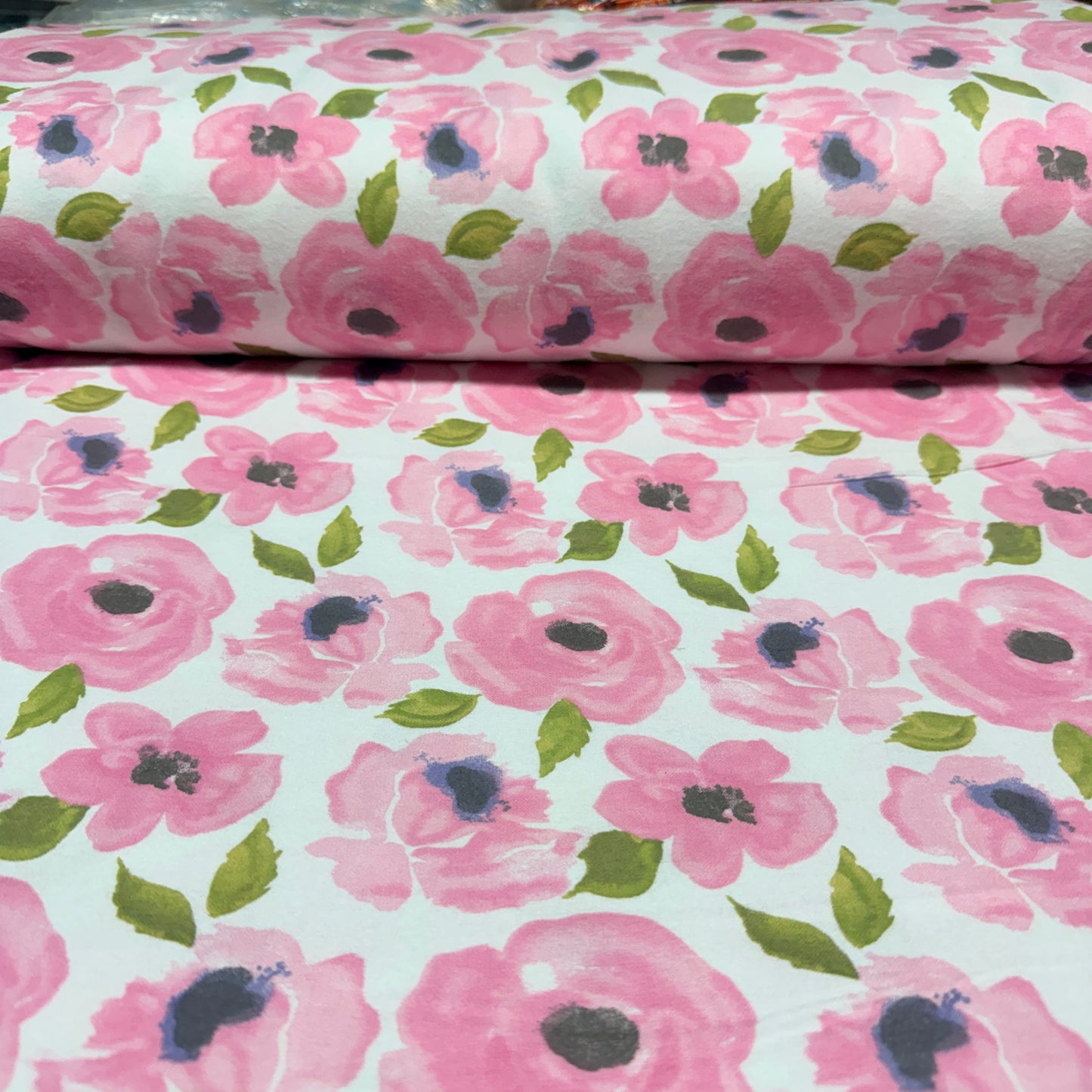 Watercolor Pink Floral Print Flannel Fabric – 100% Cotton | 45” Wide