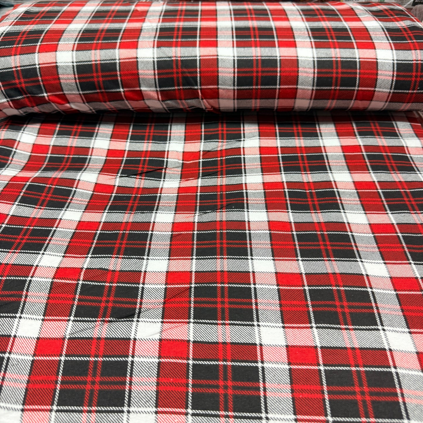 Classic Red Black White Plaid Flannel Fabric - 100% Cotton | 45" Wide