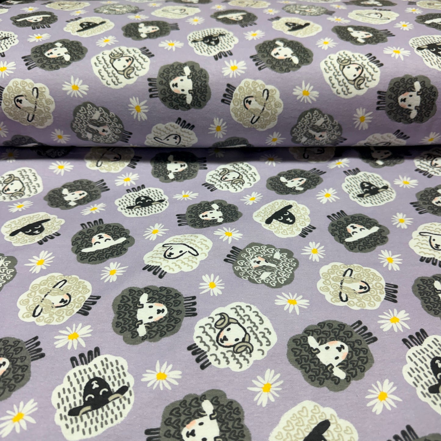 Cute Sheep & Daisy Print Flannel Fabric – 100% Cotton | 45” Wide