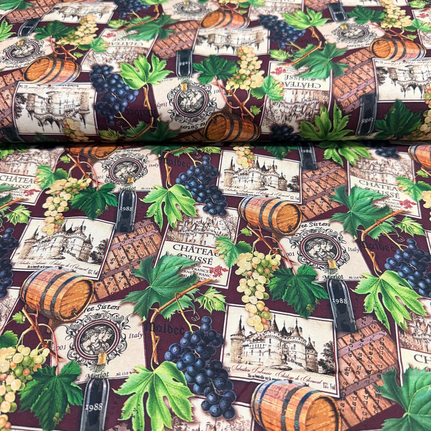 Vineyard Collage Print Fabric - 100% Cotton | 45” Wide