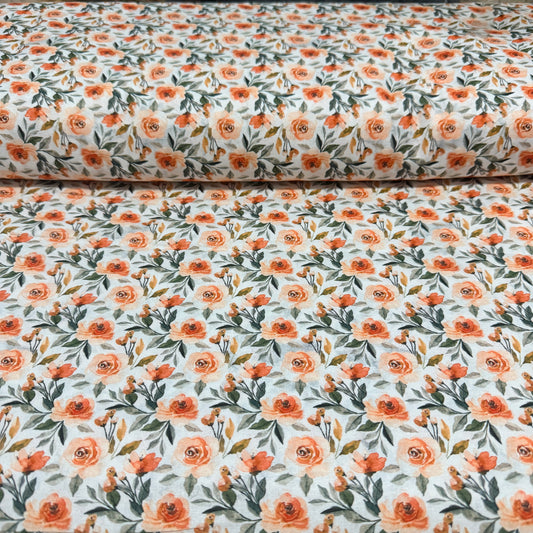 Peach Rose Floral Print Fabric – 100% Cotton | 45” Wide