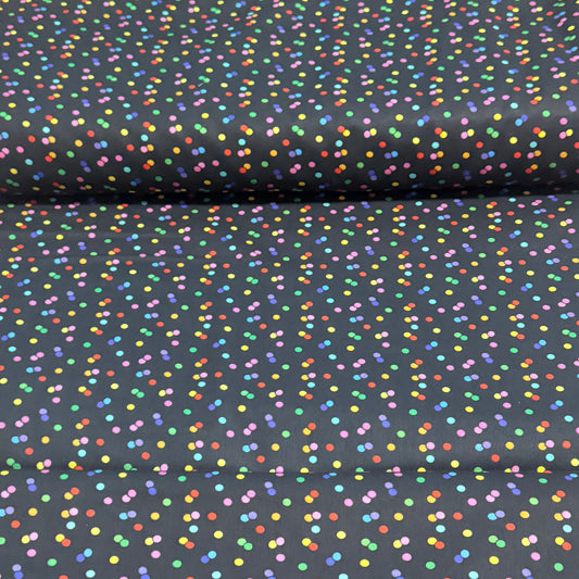 Colorful Confetti Dot Print Fabric on Black – 100% Cotton | 45” Wide