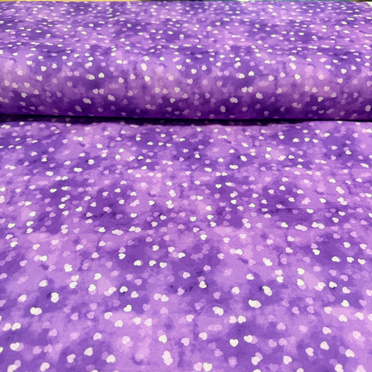 Purple Watercolor Heart Print Fabric – 100% Cotton | 45” Wide