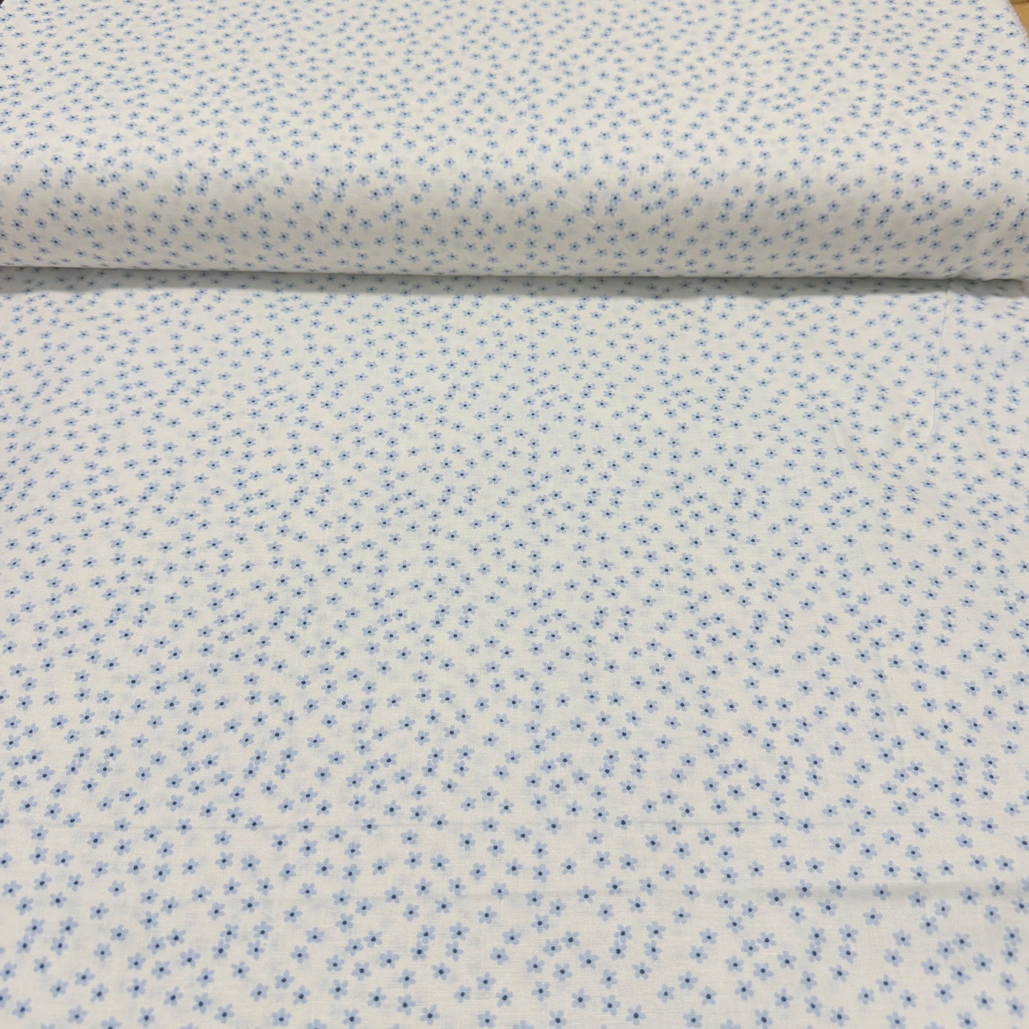 Blue Ditsy Floral Print Fabric - 100% Cotton | 45” Wide