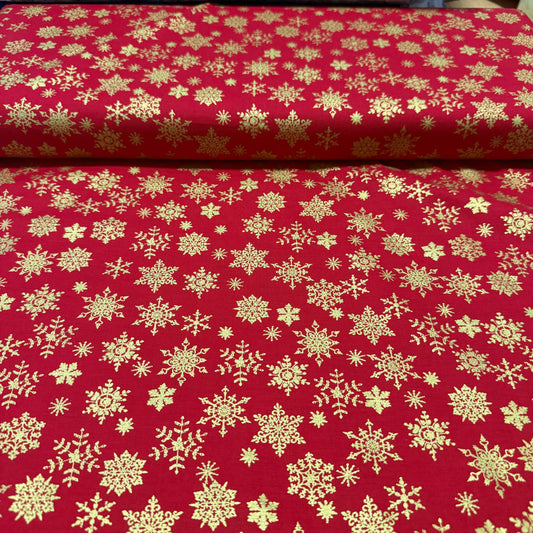 Gold Snowflake Fabric - 100% Cotton | 45” Wide