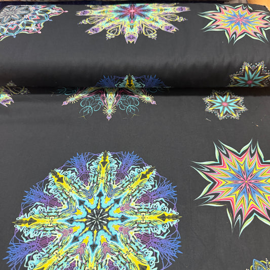 Neon Mandala Panel Print Fabric - 100% Cotton | 45” Wide
