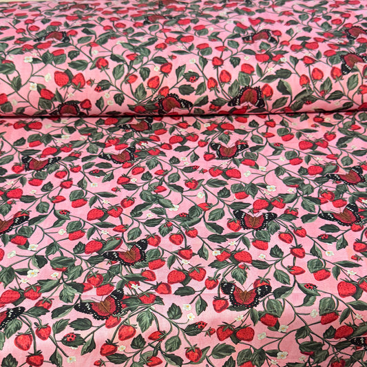 Strawberry Orchard Butterfly Print Fabric - 100% Cotton | 45” Wide