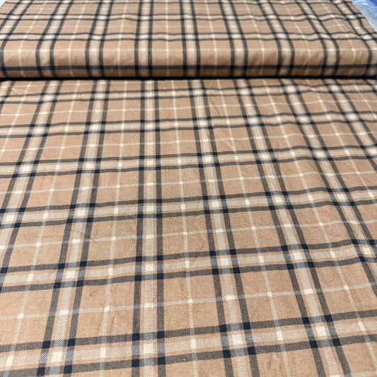 Warm Tan Plaid Print Fabric – 100% Cotton | 45” Wide