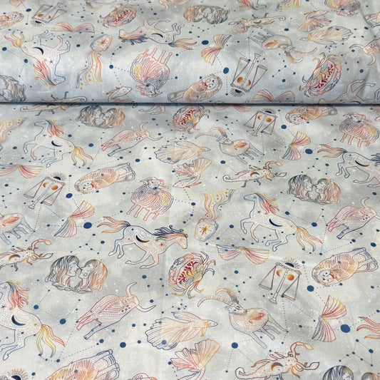 Lavender Elephants & Multicolour Floral Print on Pink – 100% Cotton Fabric – 45” Wide