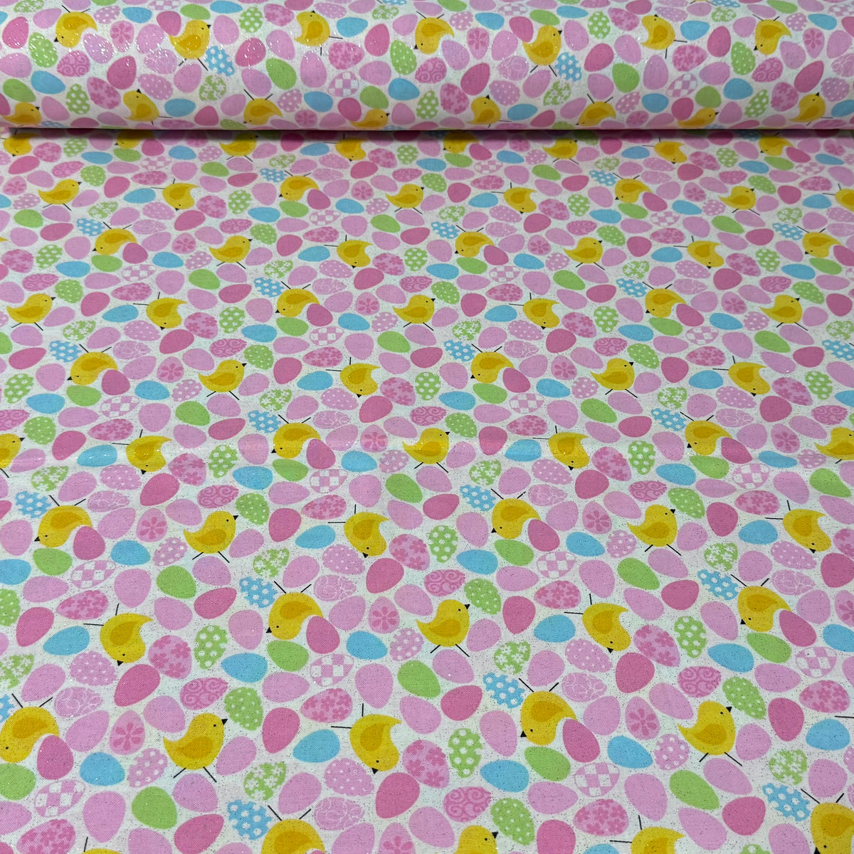 Pastel Pink Easter Cotton Fabric with Glitter – 45” Wide