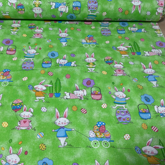 Bright Green Easter Cotton Fabric with Glitter– 45” Wide