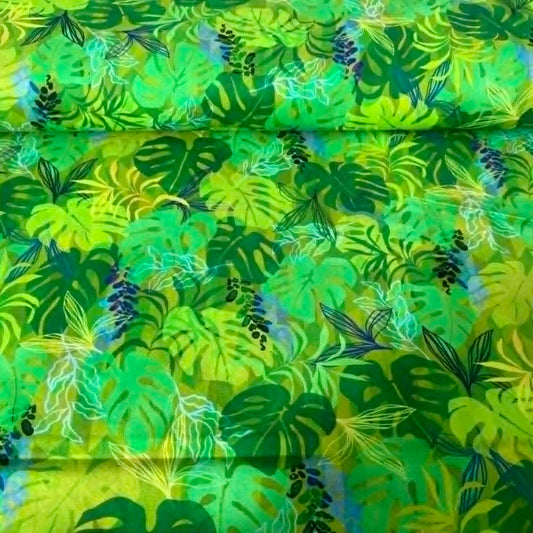 Tropical Lime Leaf Print Fabric - 100% Cotton | 108” Wide